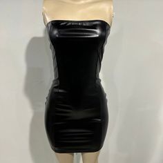 Dress Size Medium Women Black Faux Leather New Short Sundress Other Sizes New In Package Sleek Leather Mini Dress For Club, Faux Leather Bodycon Dress For Club, Chic Faux Leather Bodycon Dress For Club, Sleek Faux Leather Mini Dress For Evening, Sleek Faux Leather Mini Dress For Club, Sleek Faux Leather Dress For Date Night, Sleek Black Leather Mini Dress, Knee-length Faux Leather Club Dress, Faux Leather Bodycon Mini Dress For Evening