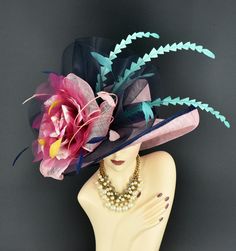 ✿*.Key Features.*✿ This is a wide brim hat with big silk Flower, trimmed feathers. One side upturn brim and the long feathers, very very beautiful. Highly recommended! There are other colors in M22020 style, Green, Black, Yellow gold, Royal blue, White, Orange, Peach, Champagne, Red, Ivory, Fuchsia and two-tone color. If want M22020F style, please contact Anna. Great for Kentucky derby, weddings, church, Easter, Royal Ascot, horse races, cocktails, tea party, or any hat wearing occasion. Hat base size: From the front to the back appr: 19"(48cm) From left to right appr: 17"(43cm) Wide brim Appr: 4.5~6.25" Head girth: 22.5"(57 cm), adjustable string inside to make smaller to fit your head. If you want other colors in this style, just search the same item code in my store, you will find them. Handmade Hats For Royal Ascot Races, Whimsical Multicolor Costume Hat For Kentucky Derby, Adjustable Multicolor Mini Hats For Kentucky Derby, Fitted Multicolor Costume Hats For Races, Multicolor Headpiece For Kentucky Derby Party, Handmade Hats For Kentucky Derby Races, Handmade Top Hat For Kentucky Derby, Adjustable Hats For Kentucky Derby Celebration, Handmade Wide Brim Top Hat For Party