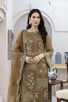 Chiffon Party Dress for Wedding with Embroidery Backside Look Chiffon Dupatta With Dabka Work For Reception, Eid Wedding Embroidered Party Dress, Formal Embroidered Dress With Dupatta For Eid, Elegant Chiffon Sharara For Wedding, Resham Embroidered Chiffon Salwar Kameez For Wedding, Traditional Georgette Lawn Suit For Reception, Wedding Salwar Kameez With Dabka Work On Chiffon, Wedding Salwar Kameez With Dabka Work In Chiffon, Semi-stitched Embroidered Dress For Eid