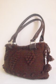 Brown Crocheted Handbag afghan beaded  dark brown by modelknitting, $55.00 Crocheted Handbag, Crochet Brown, Cotton Bags, Bags Crochet, Mother Day Gift, Brown Handbag, Crochet Handbags, Gift Handmade, Cotton Bag