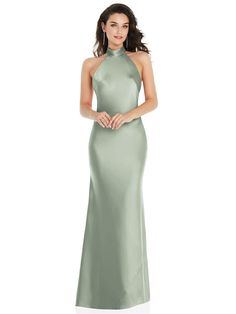 Scarf Tie High-Neck Halter Maxi Slip Dress | The Dessy Group Elegant Full-length Evening Dress With Satin Finish, Elegant Formal Halter Neck Slip Dress, Elegant Full-length Satin Evening Dress, Elegant Satin Finish Full Length Evening Dress, Silk Bias Cut Floor-length Halter Dress, Silk Halter Neck Formal Gown, Halter Neck Satin Evening Dress For Formal Occasions, Formal Satin Halter Neck Evening Dress, Glamorous Satin Halter Neck Maxi Dress