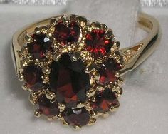 9K Yellow Gold Natural Garnet Engagement Ring, English Antique Style Floral Ring, Cluster Flower Rin Daughter Graduation, Garnet Engagement Ring, Ring Cluster, Floral Ring, Garnet Jewelry, Vintage Engagement, Garnet Rings, Bridesmaid Jewelry, Flower Ring