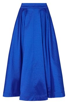 Elevate your ensemble in this A-line midi skirt crafted from glossy taffeta. 32" length 57% polyester, 38% nylon, 5% spandex Dry clean Imported Spring Silk A-line Maxi Skirt, Silk A-line Skirt, Chic Blue A-line Maxi Skirt, Elegant Blue A-line Skirt, Evening A-line Gathered Pleated Skirt, Evening Nylon Skirt For Spring, Spring Full Nylon Skirt, Silk Pleated Midi Skirt, Nylon Skirt For Spring Evening