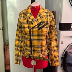 Brand New. I’ve Had This For A Few Years. This Size Is Sold Out. It Says Large But I’m Pretty Sure It’s A Juniors Large. I Wear A Medium And It’s Snug On Me. It Has A Little Stretch. Black Cropped Jean Jacket, Crop Jean Jacket, Tripp Nyc, Yellow Plaid, Black Denim Jacket, Black Crop, Moto Jacket, Gray Jacket, Yellow Black