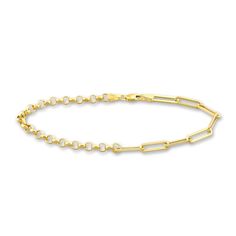 Dynamic rolo links entwine with dazzling hollow paperclip links to form this exceptional women's bracelet. Fashioned in 14K yellow gold, the adjustable 7.5-inch chain secures in place with a lobster clasp. Modern Rolo Chain Link Bracelet, Modern Rolo Chain Bracelet, Formal Paperclip Bracelet With Adjustable Chain, Formal Oval Link Paperclip Bracelet With Adjustable Chain, Formal Paperclip Bracelet With Adjustable Oval Link Chain, Modern Yellow Gold Chain Link Paperclip Bracelet, Modern Formal Rolo Chain Bracelet, Yellow Gold Paperclip Cable Chain Bracelet, Gold Paperclip Cable Chain Bracelet