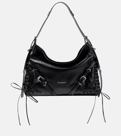 Voyou Medium leather shoulder bag in black - Givenchy | Mytheresa Designer Black Bag, Black Designer Bag, Black Designer Bags, Givenchy Bag, Dream Bags, Black Leather Purse, Black Purse, Pretty Bags, Black Leather Bags