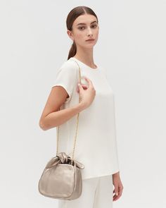 Cuyana Mini Bow Bag, Bags For Work, Mini Bow, Leather Totes, Leather Industry, Bow Bag, Mini Bows, Silk Slip Dress, Feminine Design