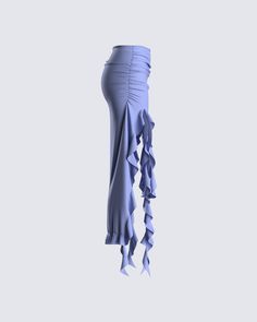 You're not just walking, you're making an entrance – and this blue ruffle maxi skirt is your secret weapon 😏 Blow them away with this look made from a stretchy jersey fabric, and complete with ruffle and ruching details, high leg slits, elastic waistband, and a pull-over style 💙 Strapless Ruffle Dress, Ruffle Maxi Skirt, White Jersey, Cargo Pant, Bandeau Top, Hottest Trends, Ruffle Dress, Jersey Fabric, Maxi Skirt