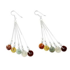 Multicolored Quartz and Jade Waterfall Earrings - Earthy Blend | NOVICA Sterling Silver Natural Stone Chandelier Earrings, Sterling Silver Chandelier Earrings With Natural Stones, Natural Stone Jade Dangle Earrings, Quartz Rings, Waterfall Earrings, Rings Sterling Silver, Printed Jewelry, Moonstone Earrings, Quartz Ring