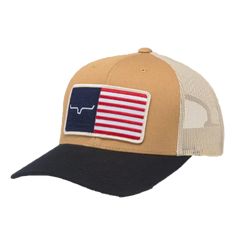 Style number: S22-01202WWB. Work wear brown cotton twill front. Black curved brim with 8 stitch detailing. Cream polyester mesh back and side panels. Embroidered American flag logo patch on front. Adjustable snapback closure. Mid-profile. X-fit cap. One size fits most. 50% cotton, 25% polyester, 25% nylon. Brown Cotton Trucker Hat, Brown Cotton Trucker Baseball Cap, Brown Cotton Trucker Hat With Curved Bill, Brown Cotton Flat Brim Trucker Hat, Brown Trucker Hat For Sports, Brown Cotton Six-panel Trucker Hat, Brown Cotton Trucker Hat With Flat Brim, Brown Trucker Hat With Curved Bill For Sports, Brown Cotton Trucker Hat With Embroidered Logo