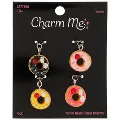 Dimensions: 0.87" x 0.64" Material: Resin & Metal Color: Beige, Pink, Yellow & Brown Metal Color: Silver Age Grade: 16+ Quantity: 4 Give your jewelry a sweet touch with these Gourmet Donut Charms. These colorful charms feature the classic donut-shape. The donuts are decorated with icing and sprinkles, then topped with whipped cream and strawberries for a gourmet finish. Use these charms to create a one-of-a-kind accessory! Cute Round Charms Jewelry, Gourmet Donut, Whipped Cream And Strawberries, Cream And Strawberries, Donut Shape, Jewelry Charms Pendants, Silver Age, Yellow And Brown, Metal Color