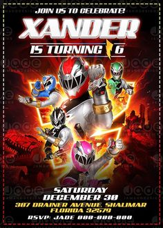 an image of a poster for the power rangers birthday party