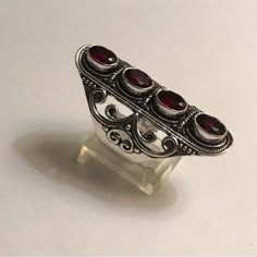 Stunning 925 Sterling Silver Garnet Ring Size 7 8 Carats Of Garnet Stones Garnet Acts As A 'Luck-Ener' - It Makes You Lucky For Love, Success And Even Financial Gain By Keeping You Balanced, Confident And Protected 100% Authentic Stones, 925 Sterling Silver. This Will Be A Nice Addition To Your Jewelry Collection. Thanks For Dropping In An Checking My Closet Out. God Has Blessed Me With Such Wonderful People In My Life. I’m So Appreciate Everyone Of You. “Hugs” May Gods Light Shine Upon All Of Y Cute Vintage Jewelry, Garnet Jewelry Silver, Vintage Red Crystal Gemstone Ring, Vintage Rings Antiques, Red And Gold Jewelry, Ring Stack Silver, Whimsigoth Jewelry, Silver Spiritual Garnet Rings, Vampire Ring