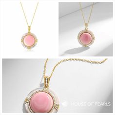 Pink Queen Conch Shell Princess Pearls Necklace #PearlGemRadiance #culturedpearls #Junebirthstone #vintagepearlnecklace #vintagepearls #PearlAndGemStyle #pearlstudios #opalring #motherofpearls #pearlstuds Luxury Pink Crystal Jewelry, Elegant Round Pink Crystal Necklace, Elegant Rose Quartz Round Crystal Necklaces, Elegant Rose Quartz Round Crystal Necklace, Elegant Round Rose Quartz Crystal Necklace, Elegant Pink Round Pendant Necklace, Luxury Pink Pendant Necklace, Pink Pearl Necklace With Pearl Pendant, Pink Pendant Necklace With Pearl