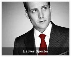 a black and white photo of a man in a suit with the words harvey specter on it