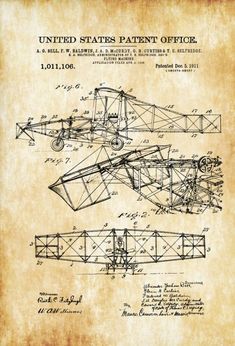 an old airplane with blueprint on it's side and the words united states patent officer