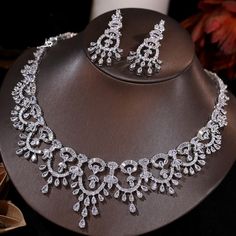 Cubic Zirconia Bridal Necklace Earrings Wedding Jewelry Set Crystal Choker Necklace, Bridal Party Jewelry, 2 Earrings, Bride Necklace, Wedding Bridal Party, Wedding Jewelry Set, Necklace And Earrings Set, Crystal Choker, Bridal Crown