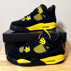 *Nwt/Nib* Air Jordan 4 Retro Yellow Thunder Gs Sneakers Cute Jordans Shoes, Cute Shoe Storage, Yellow Thunder 4s, Cute Cheap Shoes, Shoe Organizer Ideas, Jordan 4 Yellow Thunder, Creative Shoe Storage, Shoes With Outfits, Shoes To Wear With Dresses