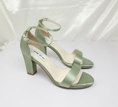 sage green block heel wedding shoes Shoes Sage Green, Sage Green Wedding Dress, Green Bridal Shoes, Green Block Heels, Quince Heels, Sage Green Bridesmaids, Green Shoes Heels, Graduation Heels, Quinceanera Themes Dresses