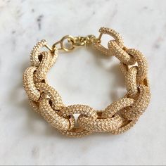 J Crew Gold Pav Chunky Chainlink Bracelet! In Perfect Condition, Without Tags Never Worn. Very Pretty Statement Piece! Comes With Duster Bag (Bag Has Minimal Marks On It) Winter Lookbook, J Crew Jewelry, Bag Bag, Womens Jewelry Bracelets, Statement Pieces, Chain Link, Anklets, J Crew, Lookbook