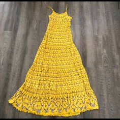 Original Price - $248 Size M Juicy Couture Nwt Yellow Flowy Dress For Casual Occasions, Flowy Yellow Dress For Casual Wear, Yellow Maxi Dress For Spring, Bohemian Yellow Maxi Dress, Flowy Yellow Maxi Dress For Spring, Fitted Yellow Dress For Casual Wear, Yellow Floral Cotton Maxi Dress, Long Yellow Summer Dress, Bohemian Yellow Dress For Spring