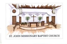 a drawing of the interior of st john's mission baptist church