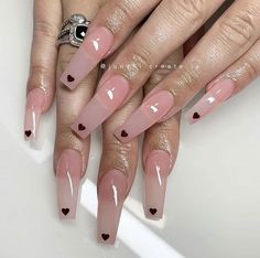 Heart nails in 2020 Long french tip nails, Pink nails, Heart nails French Tip Heart, Long French Tip Nails, Pink Rose Gold Nails, Shorties Nails, Nails Gel White, Pink Nails Ideas