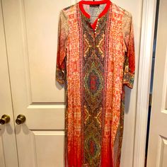 Ok. This Kaftan-Tunic Is Just Stunning. Omg. Looks Great With Jeans & Booties, Or With Leather (Like) Leggings. Pair With An Arm Full Of Bangles, Some Sunnies And A Hair Wrap And You Are The Envy Of Your Friends- Marked A Large, But Would Fit A Medium Better- That Said, There Are Slits Up The Side So It’s Not Constricting. Love The Piece!! Festive Multicolor Kurta For Vacation, Multicolor Tunic Kurta For Spring, Silk Tunic Kurta For Summer, Festive Tunic Kurta For Vacation, Fitted Bohemian Tunic For Vacation, Fitted Multicolor Bohemian Kaftan, Bohemian Printed Tunic For Festive Occasions, Summer Patterned Tunic Kurta, Bohemian Multicolor Kurta For Spring