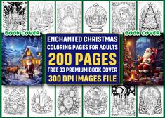 christmas coloring pages for adults with santa claus and other holiday scenes in the background,