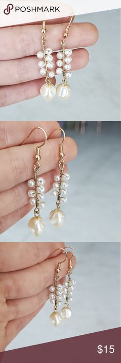 ❤🆕️ Golden Ttendy Stunning Earrings With Pearls Length 2" boutique Jewelry Earrings White Teardrop Wire Wrapped Earrings, White Dangle Earrings For Anniversary, White Metal Jewelry With Pearl Drop, Adjustable White Pearl Drop Earrings, White Pearl Earrings With Ear Wire, White Wire Wrapped Pearl Earrings For Gift, White Wire Wrapped Jewelry For Parties, Single White Metal Earring, Adjustable White Pearl Earrings For Party