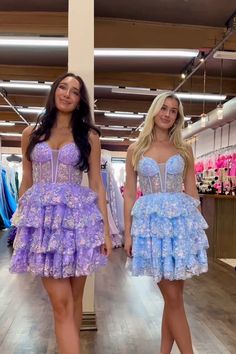 Sequins Blue Spaghetti Straps A Line Homecoming Dress Light Blue Spaghetti Strap Homecoming Dress, Purple Ruffled Dress With Spaghetti Straps, Purple Spaghetti Strap Dress For Party Season, Lavender Dress For Spring Homecoming, Lavender Mini Dress For Party, Strapless Purple Dress For Party Season, Purple Strapless Dress For Party Season, Lavender Sleeveless Party Dress, Purple Mini Length Dress For Prom Season