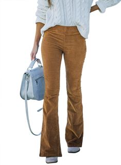 PRICES MAY VARY. Flattering corduroy flare bell bottoms pants with two back pockets to create vintage style for your daily look. Comfortable and soft corduroy fabric. Embracing you with its moderate thickness,softness and comfort. Wear it all day to feel happy and cozy. A must-have in every women’s wardrobe. Fashion corduroy flare trouser jeans made of high quality material and have a trendy look. You would want to wear it wherever you go. Stylish corduroy flare bottoms bell pant could easily pa Country Music Outfits, Corduroy Pants Outfit, Country Concert Outfits, Bell Bottom Trousers, Celana Fashion, Flare Bottoms, Wardrobe Fashion, Streetwear Mode, Western Outfits Women