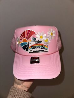 Custom trucker hat Spring Beach Trucker Hat, 5-panel, Spring Trucker Hat, One Size Fits Most, Spring Trucker Hat With Curved Brim, Retro Spring 5-panel Baseball Cap, Retro 5-panel Baseball Cap For Spring, Pink Trucker Hat With Curved Bill For Outdoor, Retro Snapback Hat With Curved Bill For Spring, Retro Curved Bill Hats For Spring, Retro Pink Trucker Hat