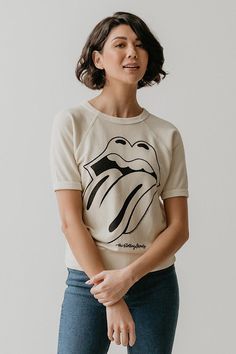 Rolling Stones Raglan Tee by Life Clothing Co Black Ivy, Vintage Band Tees, Raglan Shirts, Raglan Tee, Fitted Silhouette, Clothing Co, White Fabrics, Rolling Stones, Favorite Jeans