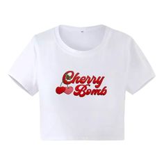 Cherry letter print slim t-shirt. Fashion street style. Crop top streetwear. Punk tee. Broadcloth. Short top. Trendy Logo Print T-shirt For Spring, Cotton Cropped T-shirt With Graphic Design For Streetwear, Y2k Cropped T-shirt With Letter Print For Spring, Retro Cropped T-shirt With Text Print For Summer, Summer Streetwear Top With Logo Print, Grunge Cropped T-shirt With Letter Print For Streetwear, Trendy Cropped T-shirt With Screen Print For Streetwear, Letter Print Crew Neck Top For Streetwear, White Cropped T-shirt With Slogan For Streetwear