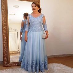 Plus Size Mother of the Bride Dress for Wedding Party Light Blue Lace Tulle 3/4 Long Sleeve Ladies Formal Evening Prom Gowns sold by Wedding store. Shop more products from Wedding store on Storenvy, the home of independent small businesses all over the world. Prom Dresses Lace Sleeves, Dress With Lace Sleeves, Tulle Applique, Mother Of Bride Dress, Bridesmaid Colors, Mother Of The Bride Dresses Long, Dresses Tulle, Dress Sleeve Styles, فستان سهرة