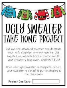 ugly sweaters take home project sign up for kids to use in their homes and classroom