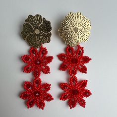 Beaded Red Flower Dangle Earrings These Items Are Individually Made With Love By Me Details: Handmade Item Materials: Seed Bead Hypo-Allergenic Stainless Steel Posts Includes Rubber Backs Length: 2.5” Style: Hippie/ Bohemian Care Instructions: Store Out Of Direct Sunlight And Keep Away From Water. It Is Not Recommended To Wear These Earrings In Or Around Water Red Bohemian Dangle Flower Earrings, Handmade Red Flower Earrings For Festive Occasions, Red Flower Shape Earrings For Party, Red Floral Earrings For Party, Red Flower-shaped Earrings For Party, Red Flower-shaped Party Earrings, Red Flower Shaped Party Earrings, Red Beaded Flower Earrings, Elegant Red Flower Earrings For Festive Occasions