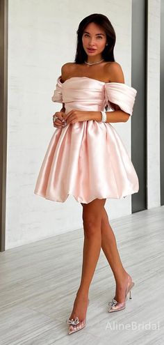 Elegant Off-Shoulder Strapless A-line Short Mini Homecoming Dress, HD32684 1. Material:soft satin,pognee.2. Color: it can be in custom color, please contact us and tell us dress number, then we will send you more colors to choose.3, Size: can do both standard size and custom size. If you need do custom sized dresses, please send us following measurements or leave a note when place an order.bust______ cm/inchwaist______cm/inchhip:_______cm/inchdress length:_______cm/inchshoulder to shoulder :____ Pink Hoco Dress Short, Hoco Dress Short, Short Puffy Dresses, Pink Hoco Dress, Senior Outfits, Hoco 2024, Hoco Inspo, Mini Homecoming Dress, Classy Blouses