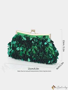 BirdinBag - Stylish Glitter Clutch: Womens Evening Party Bag, Fashionable Hand Purse Ruched Bag, Hand Purse, Glitter Clutch, Party Clutch, Inch Bag, Word Wrap, Green Pattern, Party Bag, Evening Party