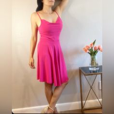 Perfect Summer Dress, Lightweight, Slip-On, Easy Travel, Dress Up Or Down Spring Sundress With Spaghetti Straps And Built-in Bra, Casual Sundress With Built-in Bra For Spring, Fitted Strappy Sundress For Spring, Fitted Sundress With Built-in Bra, Fitted Strappy Sundress, Casual Camisole Dress With Built-in Bra, Fitted Strapped Sundress For Brunch, Spring Stretch Dress With Strappy Back, Fitted Straps Sundress For Brunch