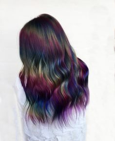 Rainbow hair again. this is a repeat of a look i created a wile ago. but a different angle lol 😆  this one showcases the placement a bit more truthfully i think. this was done over about 60% natural level 8-7 and some old blonde on the ends.  work with it👌⠀ Oil Slick Hair, Rainbow Kawaii, Slick Hair, Balayage Ideas, Easy Mens Hairstyles, Hair Dye Tips, Colourful Hair