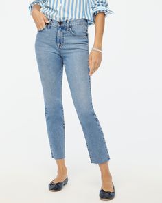 Factory: Essential Straight Jean In All-day Stretch For Women Non-stretch Everyday Cropped Jeans, Everyday Non-stretch Cropped Jeans, Slim Fit Straight Leg Jeans For Spring, Spring Slim Fit Straight Leg Jeans, Stretch Straight Leg Cropped Jeans For Everyday, Casual Flare Jeans With Straight Silhouette, Straight Silhouette Bottoms For Everyday Spring Wear, Non-stretch Straight Leg Cropped Jeans, Classic Straight Cropped Jeans With Frayed Hem