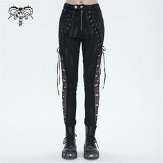 ad eBay - Find many great new & used options and get the best deals for Devil Fashion Women Black Gothic Punk Casual Trousers Lace Up Hole Slim Pants at the best online prices at eBay! Free shipping for many products! Lace Up Leather Pants, Punk Leggings, Distressed Leggings, Rock Style Outfits, Gothic Pants, Pants Woman, Gothic Punk, Fashion Materials, Alternative Outfits