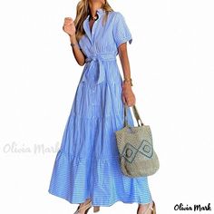 Olivia Mark - Printed Loose-Fit Fashion Dress Best Plus Size Bras, Robes Glamour, Stand Collar Coat, Loose Midi Dress, Cake Skirt, Plus Size Bras, Estilo Fitness, Backless Evening Dress, Marine Uniform