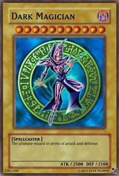 the card for dark magician, which features a stylized image of a man in armor