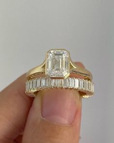 3.80 CT Emerald Cut Bezel Set Split Shank Ring, With Full Eternity Stacking Baguette Diamond Ring, Wedding Bridal Ring Set, 18k Yellow Gold ✹✹𝐖𝐞𝐥𝐜𝐨𝐦𝐞 𝐭𝐨 𝐂𝐫𝐚𝐳𝐲𝐃𝐢𝐚𝐦𝐨𝐧𝐝𝐬𝐂𝐨✹✹ ★ 𝑴𝒂𝒊𝒏 𝑺𝒕𝒐𝒏𝒆 𝑫𝒆𝒕𝒂𝒊𝒍𝒔 ★ ● Stone Shape:- Emerald Cut ● Stone Type:- Moissanite & Lab-Diamond ● Total Weight:- 3.80 CT (App.) ● Dimension:- 10X8 MM ● Color:- White ● Clarity: VVS ● Cut Grade: Excellent ● Making Process: Handmade - Crafted by our experienced team ★ 𝑰𝒕𝒆𝒎 𝑫𝒆𝒕𝒂𝒊𝒍𝒔:- ☛ Sinple Emerald Engagement Ring, Beveled Emerald Cut Engagement Ring, Elegant Classy Wedding Rings, Baggett Diamond Rings, Bevel Ring Engagement, Antique Emerald Cut Engagement Rings, Think Band Engagement Rings, Triple Emerald Engagement Ring, Emerald Cut Cathedral Setting