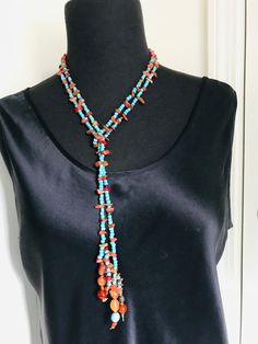 Bead Long Lariat Necklace for women/ Colorful Beaded Necklace/ Handmade Bead Lariat/ Boho Chic lariat/ gift for her/ One of a kind. Handmade lariat made with Turquoise ,Blue Glass Beads, Carnelian, Agate. Length is 50 inches you can style any way you like. handmade handle with care, avoid spraying with perfume Ready made to ship. Free shipping with USPS, packed and protected in a gift box. Beaded Long Necklace, Beaded Lariat Necklace, Long Necklace Handmade, Colorful Beaded Necklace, Carnelian Agate, Beaded Pendant Necklace, Handmade Beads, Lariat Necklace, Necklace Handmade