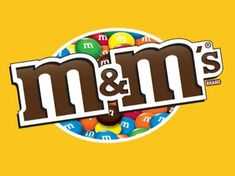 the logo for m & m's is shown in front of a yellow background