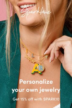 ✨Personalize your own necklace, or design the perfect gift! Available in 18K gold plating or sterling silver. Get 10% off with code : SPARK10 Happy Jewelry, Blending Eyeshadow, Green Eyeshadow, Pink Eyeshadow, Handmade Tags, Printed Jewelry